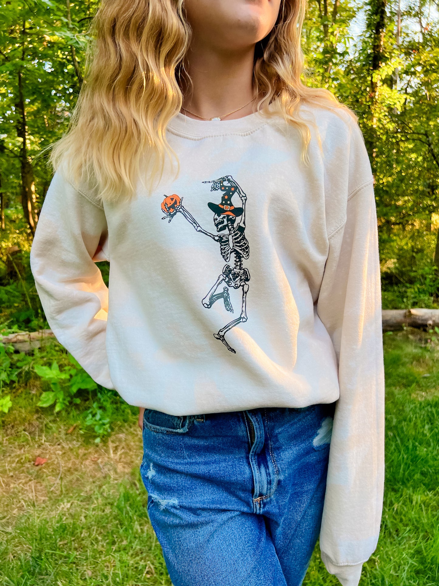 Retro Skeleton Tan Reverse Tie Dye Sweatshirt | Women's