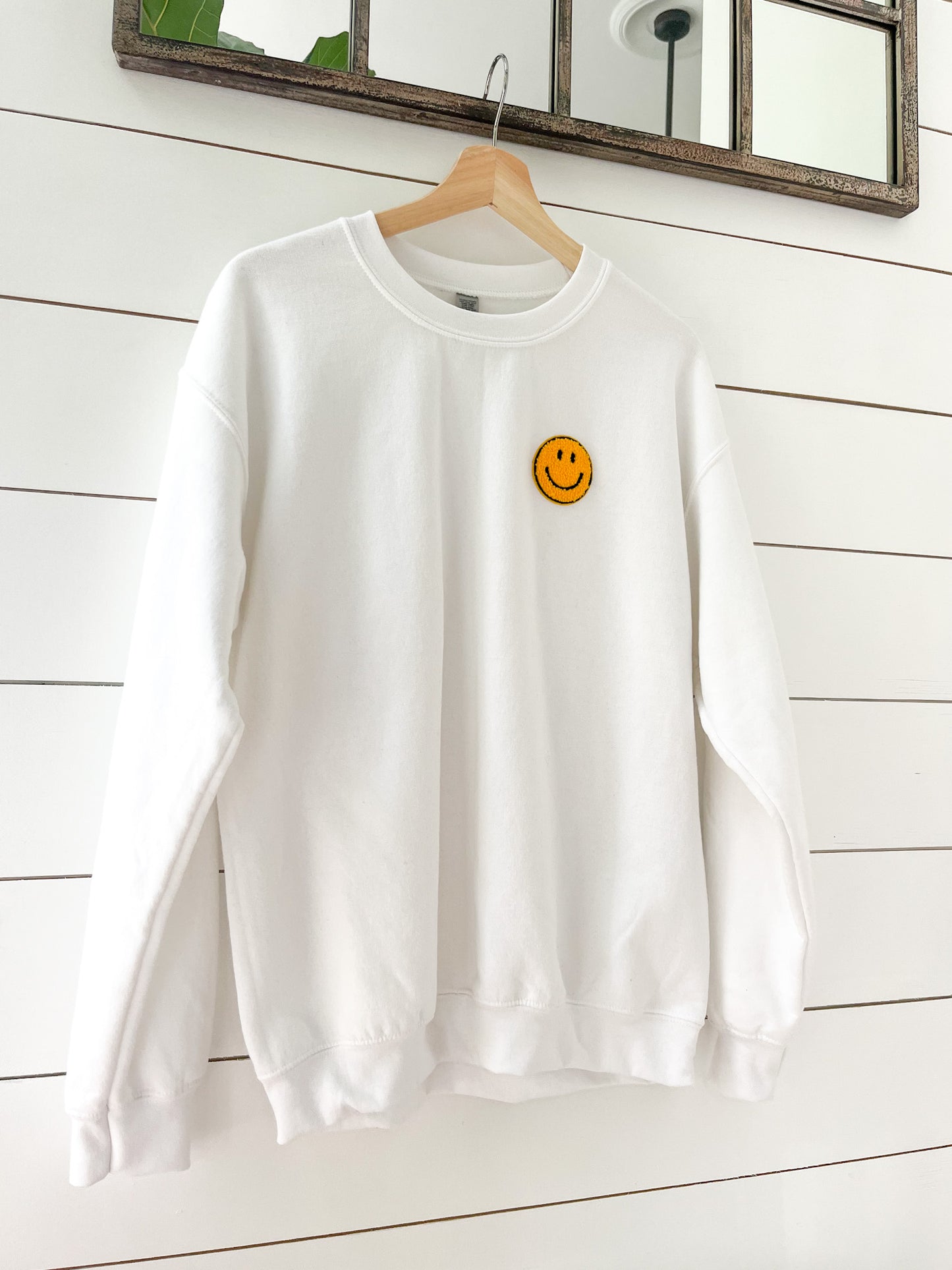 Chenille Smiley Face Patch Sweatshirt